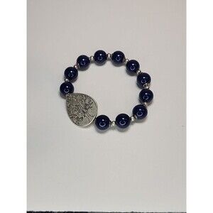 Vtg Liz Claiborne Axcess Tree of Life Dark Blue Beads Power Bracelet ~2.25" W
